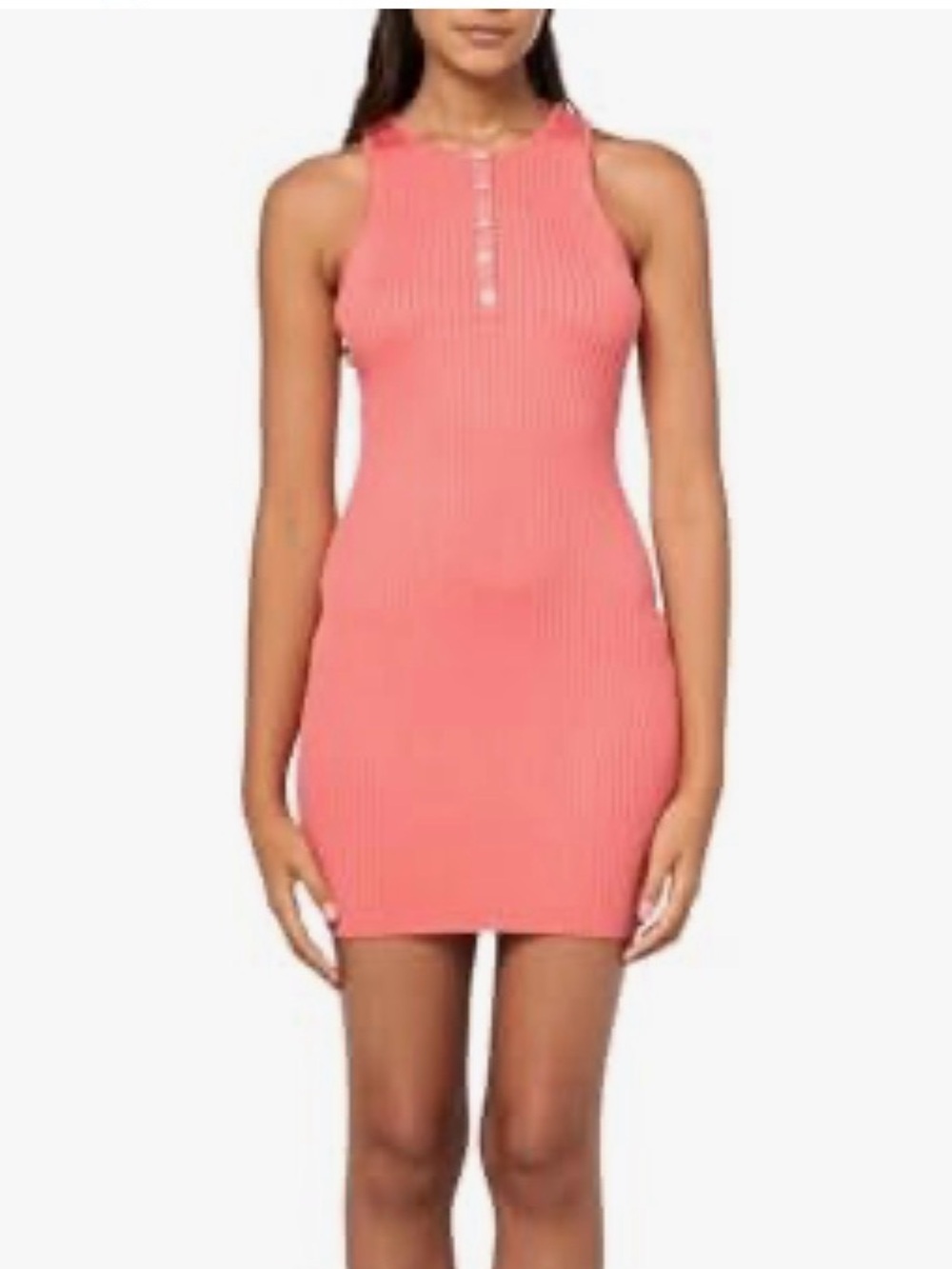 NWT Calvin Klein Jeans Bodycon Ribbed Tank Dress Coral Pink Large Petite LP
